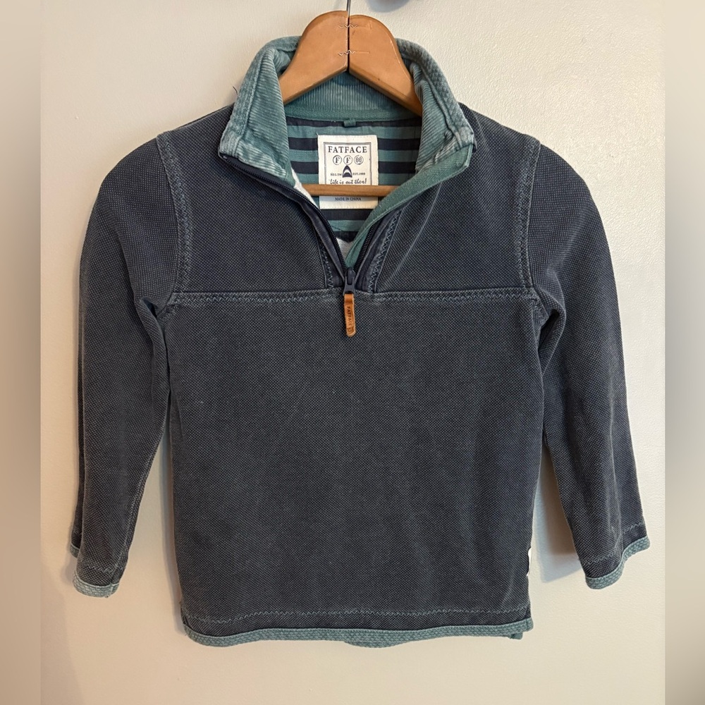 Fat Face Navy Blue and Teal Kids Airlie Sweater Quarter Zip